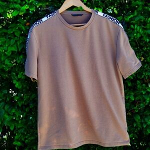 SHEIN Tan Short Sleeve Tee Casual Style